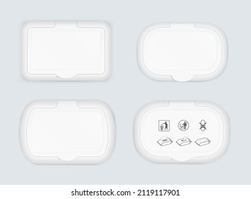 Tapas de desagüe húmedo para el conjunto de embalajes de los limpiaparabrisas húmedos. Vista frontal realista. Plantilla de vectores para su diseño. EPS10.