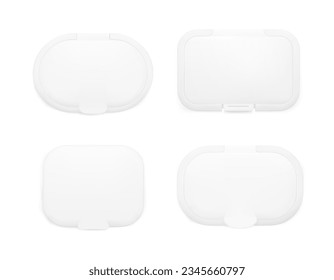 Wet wipe covers for wet wipes packaging set. Realistic front view. Vector template for your design. EPS10. - Shutterstock ID 2345660797