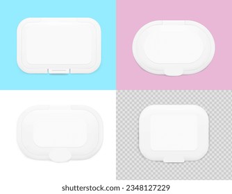 Wet wipe flaps for packaging mockup. Realistic front view on different backgrounds. Vector template for your design. EPS10.