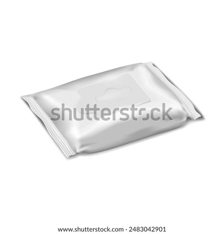 Wet wipe pack. Realistic vector mock-up. Moist toilet paper, baby skincare tissue, scented napkin blank white packaging mockup. Flushable wipes resealable pouch. Template for design
