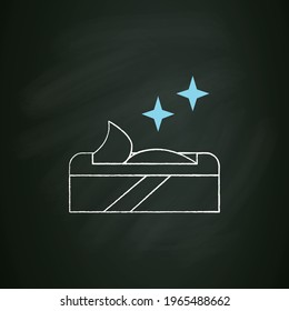 Wet wipes chalk icon. Disinfectant and cleaning cloth package.Hygiene, corona virus infection spreading preventive measures and disinfection. Isolated vector illustration on chalkboard