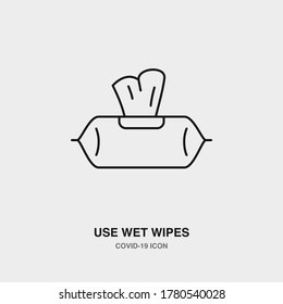 Wet Wipes, Disposable Napkins Line Icon on Isolated Background. COVID-19, Corona Virus, Healthcare, Infection Concept Icon.