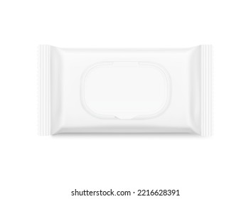 Wet wipes flow pack isolated on white background. Template for your design. Realistic vector illustration. EPS10.	