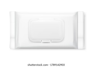 Wet wipes flow pack mockup isolated on white background. Template for your design. Realistic vector illustration. EPS10.