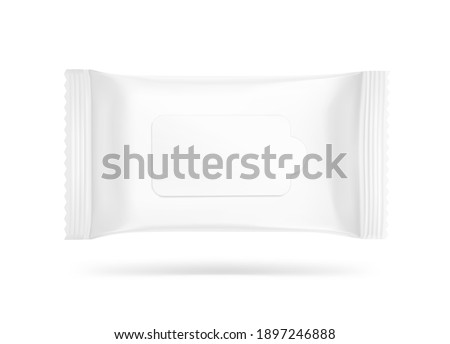 Wet wipes flow pack mockup isolated on white background. Template for your design. Realistic vector illustration. EPS10.