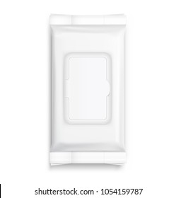 Wet wipes flow pack with realistic transparent shadows on white background. Vector template for your design. EPS10.