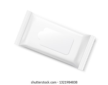 Wet wipes flow pack with realistic transparent shadows on white background. Vector mockup for your design. EPS10.