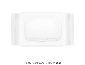 Wet wipes flow package mockup. Flat lay view. Realistic vector illustration isolated on white background. Easy to use for presentation your product, idea, design. EPS10.