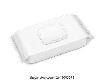 Wet wipes flow package mockup. Flat lay view. Realistic vector illustration isolated on white background. Easy to use for presentation your product, idea, design. EPS10.