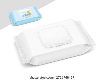 Molhado escoamento escoamento toalhetes mockup com aba realista. Ilustração vetorial isolada sobre fundo branco. Pode ser usado para o seu design, promoção, anúncio e etc. EPS10