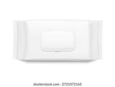 Wet wipes flow package mockup with realistic flap. Vector illustration isolated on white background. Can be use for your design, promo, adv and etc. EPS10.