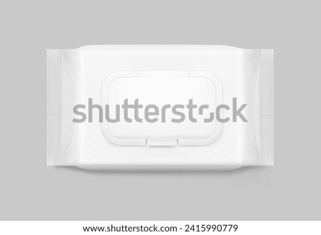 Wet wipes flow package mockup. Flat lay view. Realistic vector illustration isolated on grey background. Easy to use for presentation your product, idea, design. EPS10.