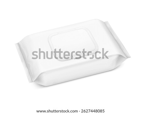Wet wipes flow package mockup. Flat lay view. Realistic vector illustration isolated on white background. Easy to use for presentation your product, idea, design. EPS10.