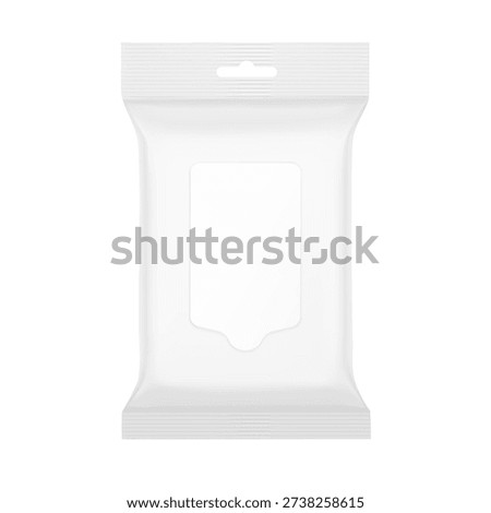 Wet wipes flow package mockup with realistic flap and hang slot. Vector illustration isolated on white background. Can be use for your design, promo, adv and etc. EPS10.