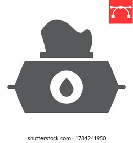 Wet wipes glyph icon, hygiene and disinfection, wet tissue pack sign vector graphics, editable stroke solid icon, eps 10