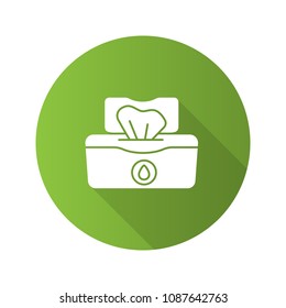 Wet wipes pack flat design long shadow glyph icon. Tissues. Antibacterial napkins. Vector silhouette illustration