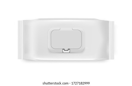 Wet wipes pack with plastic cap mockup isolated on white background, view from above. Vector illustration