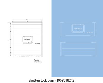 Wet wipes package. Antibacterial wipe plastic pack template.Wet wipes pouch pack template.