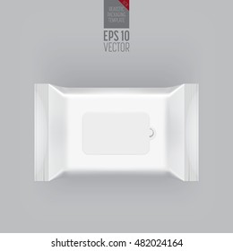 Wet wipes package isolated on grey background. 