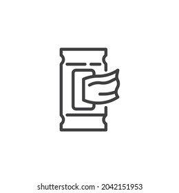 Wet wipes package line icon. linear style sign for mobile concept and web design. Wet wipe tissue outline vector icon. Symbol, logo illustration. Vector graphics