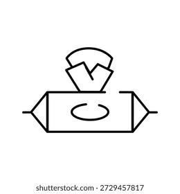 Wet wipes package in linear style illustrating hygiene, sanitation, and cleaning products for personal care, baby care, or surface wiping, representing convenience and freshness