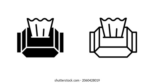 Wet wipes packaging black and linear icon set. Symbol hygiene and disinfection products. Isolated sign collection. Vector eps illustration