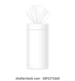 Wet wipes tissue container. Vector illustration isolated on white background. Can be use for template your design, presentation, promo, ad. EPS10.