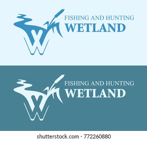 Wetland cattail on bright and blue background, Vector Illustration of wild lake, EPS10