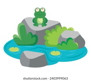 wetland with a frog vector isolated