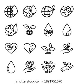 Wetland Line Icon Set, Planting Trees. Simple Design Editable. Design Template Vector