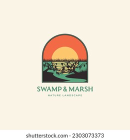 Wetland marsh swamp nature landscape logo badge icon vector illustration