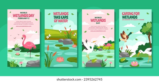 Wetlands Day Social Media Stories Flat Cartoon Hand Drawn Templates Background Illustration