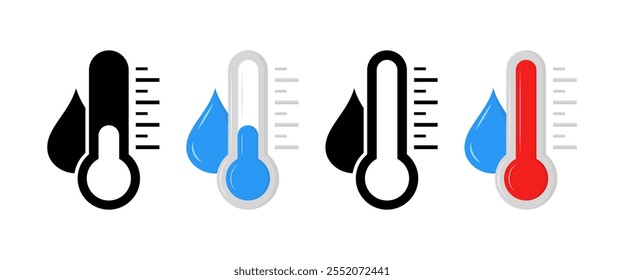 Conjunto de iconos de indicador de humedad. Estilo plano de la silueta. Iconos del vector