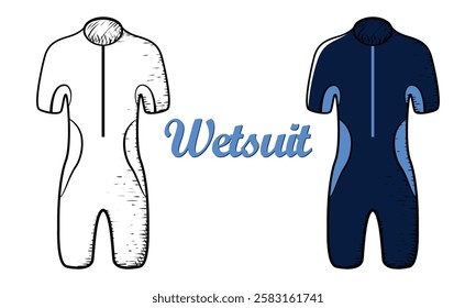 wetsuit hand drawn engrave style vector art icon