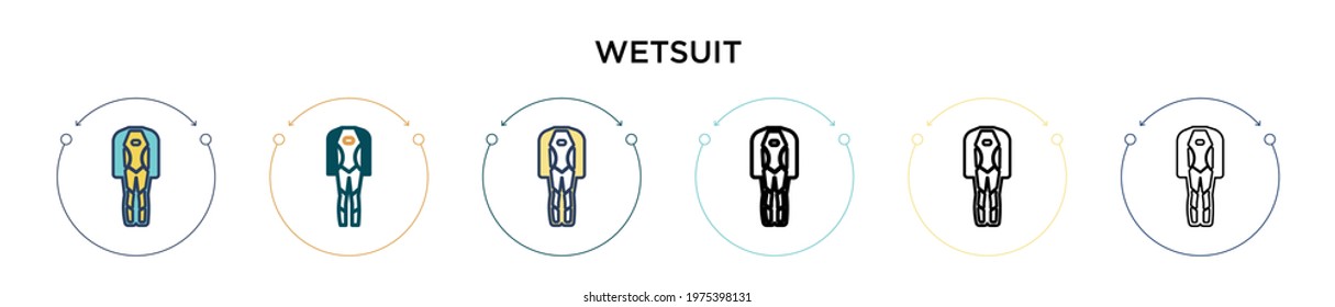 Wetsuit icon in filled, thin line, outline and stroke style. Vector illustration of two colored and black wetsuit vector icons designs can be used for mobile, ui, web