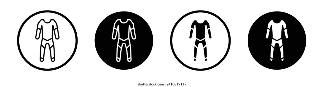 Wetsuit icon set. Neoprene water diving suit vector symbol in a black filled and outlined style. Diving Wetsuit sign.