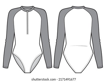 Wetsuit, swimsuit surfing. Long sleeves bodysuit with zipper on front.