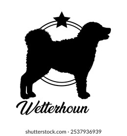 Wetterhoun perro silueta, perro, razas de perro, logotipo, Vector, silueta, diseño del logotipo, animal, ilustración, icono, signo, diseño, negro, símbolo, mascota