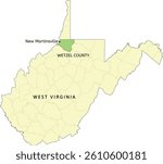 Wetzel County and city of New Martinsville location on West Virginia state map