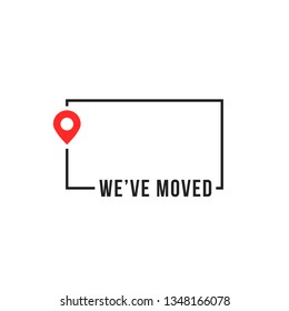 we've moved thin line black frame. concept of interest land mark like ecommerce delivery or transfer. linear flat trend modern logotype element graphic art minimal design isolated on white background