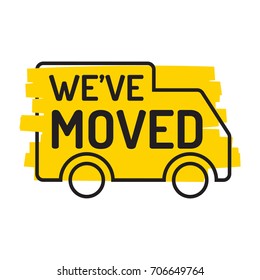 We've moved. Truck icon with grunge effect. Vector illustration on white background.