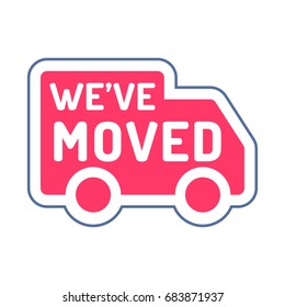 We've moved. Vector icon, sticker, badge, mark illustration on white background.