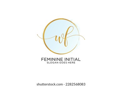 Logo de escritura a mano WF con plantilla de círculo, firma vectorial, boda, moda, floral y botánica con plantilla creativa.