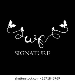 WF Handwritten initial letter, WF simple signature vector logo with butterfly shape variation, beauty, photography letter logo design. W F