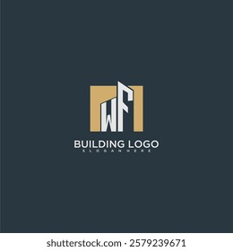 WF initial letter building logo for real estate with square design