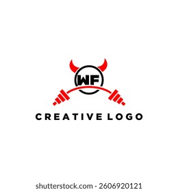 WF initial monogram for fitnes or gym logo with devil style design