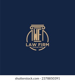 Monograma inicial de WF para bufete de abogados con línea de círculo creativo