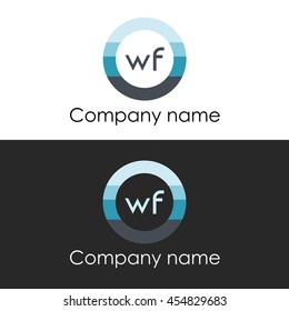 WF letter circle shape icon logo white blue