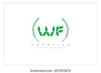 WF letters eco logo with leaf. Fresh nature and healthy leaf logo design.