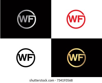 wf Logo. Letter Design Vector with Red and Black Gold Silver Colors